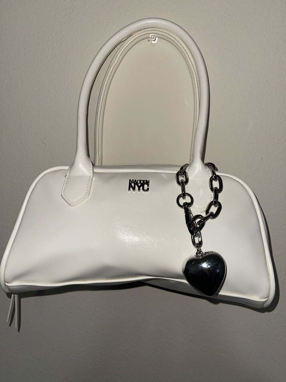 Madden NYC East West Bowler Bag White Heart Charm